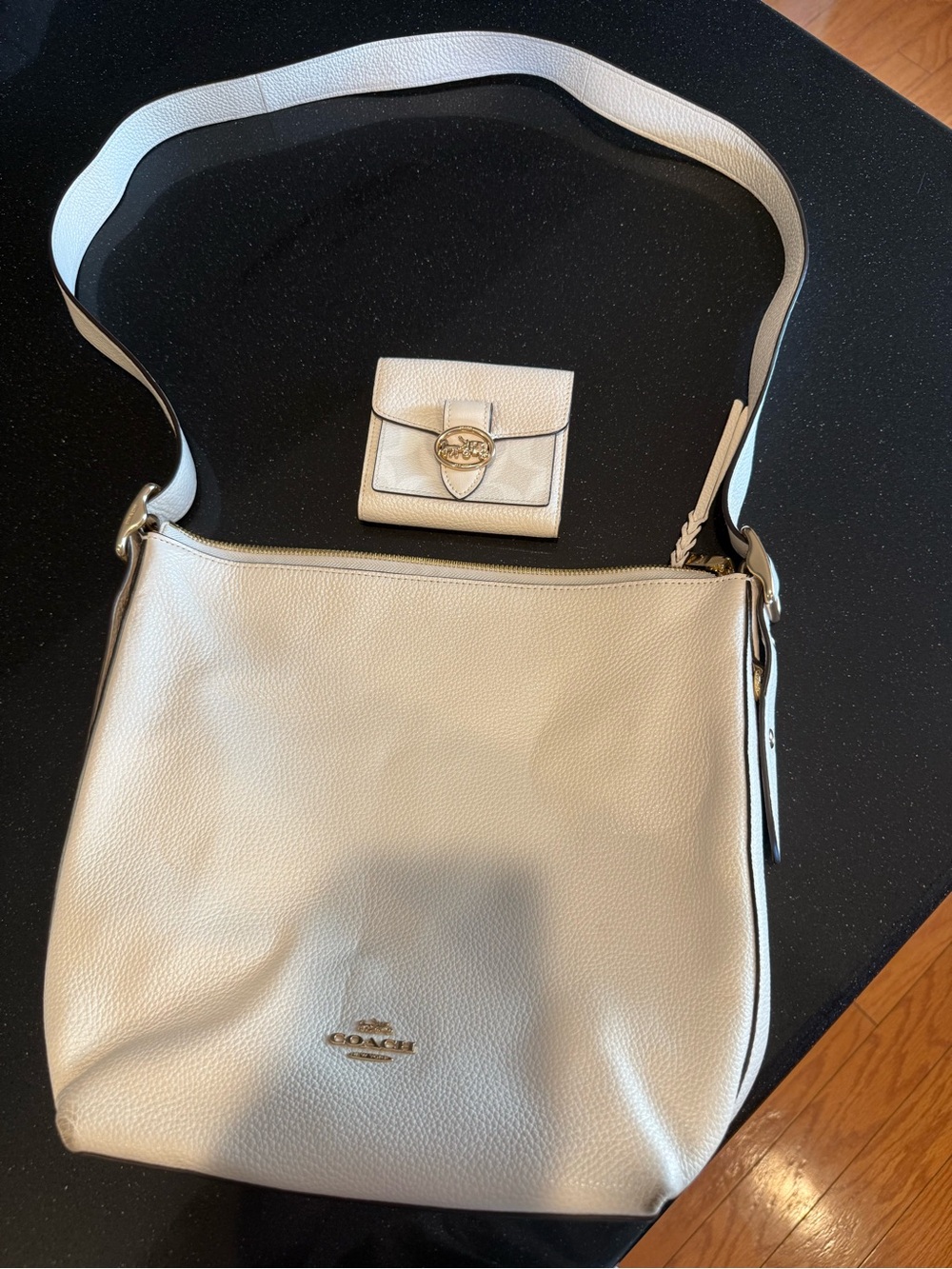 Coach Cream Pebble Leather Shoulder Bag with Small Matching Wallet